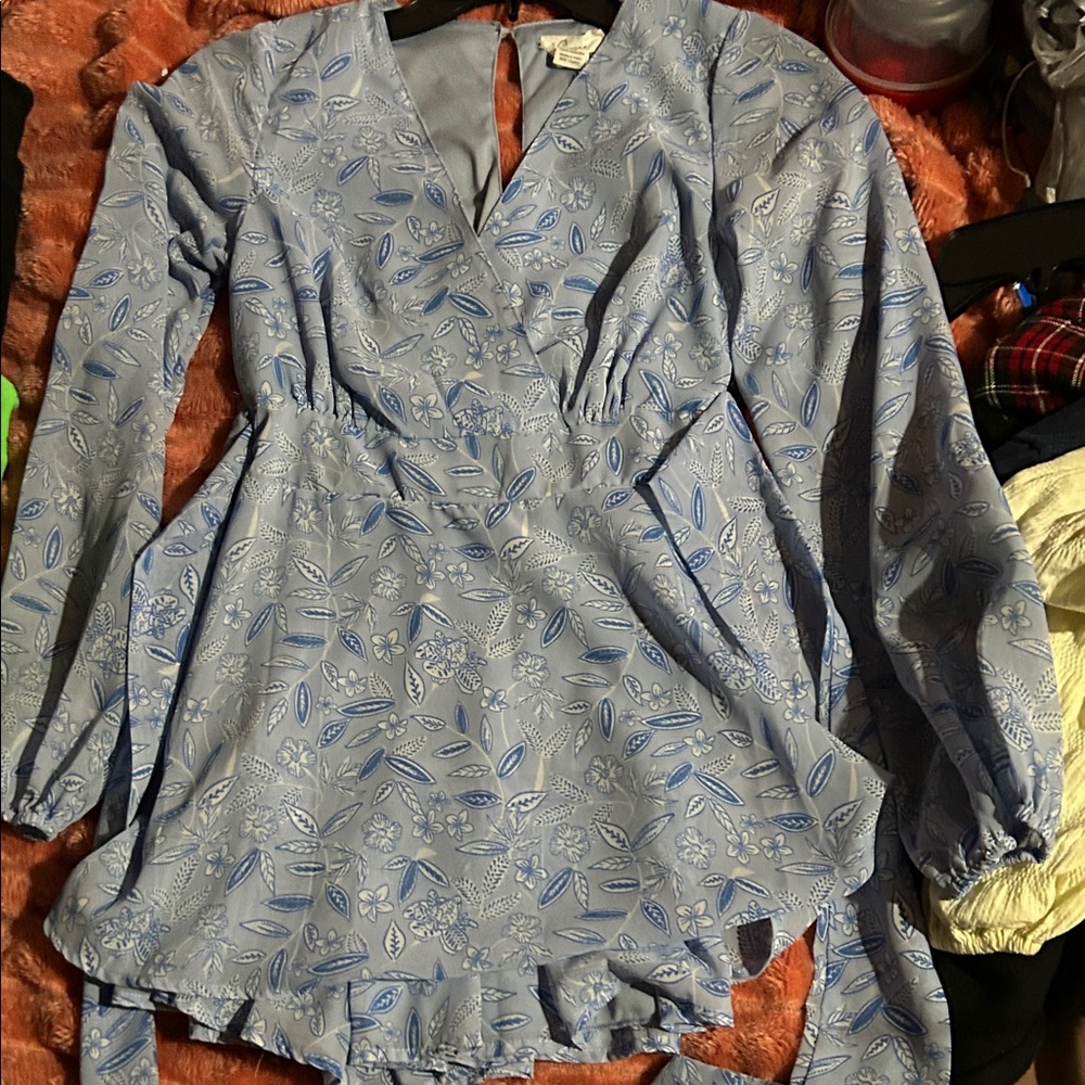 Blue Floral Long Sleeve Dress